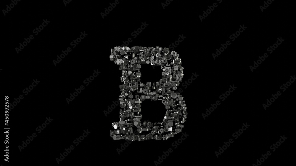 3d rendering mechanical parts in shape of symbol of bold isolated on black background
