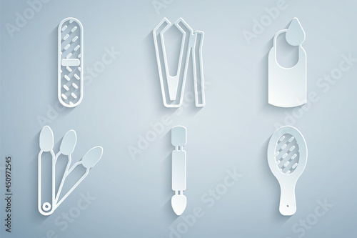 Set Cuticle pusher, Manicure, False nails, Nail file, cutter and icon. Vector