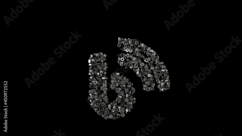 3d rendering mechanical parts in shape of symbol of blog isolated on black background