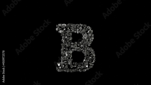 3d rendering mechanical parts in shape of symbol of bold isolated on black background