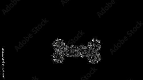 3d rendering mechanical parts in shape of symbol of bone isolated on black background