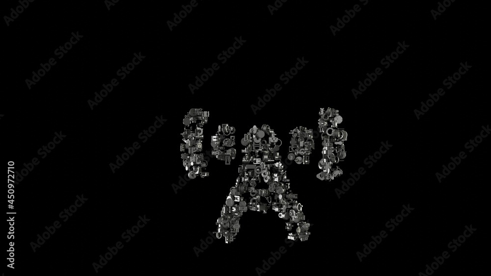 3d rendering mechanical parts in shape of symbol of broadcast tower isolated on black background 3d rendering mechanical parts in shape of symbol of broadcast tower isolated on black background
