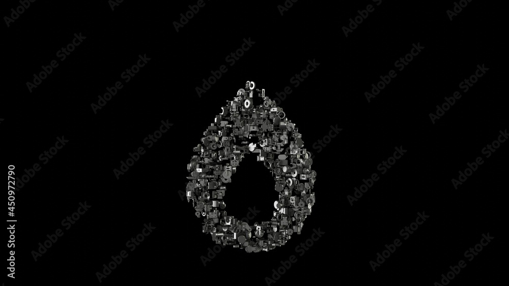 3d rendering mechanical parts in shape of symbol of flame isolated on black background 3d rendering mechanical parts in shape of symbol of flame isolated on black background