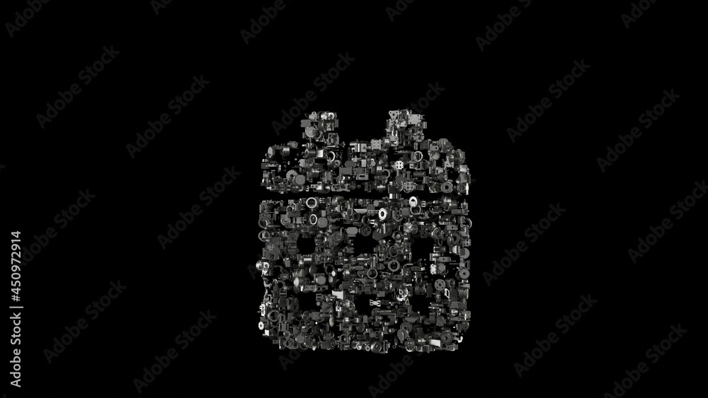 3d rendering mechanical parts in shape of symbol of calendar isolated on black background 3d rendering mechanical parts in shape of symbol of calendar isolated on black background