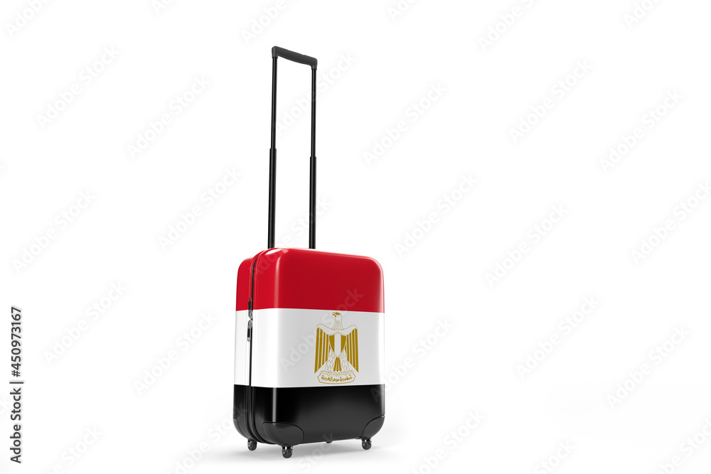 Travel suitcase with the flag of Egypt. Travel concept. 3D Rendering Travel suitcase with the flag of Egypt. Travel concept. 3D Rendering