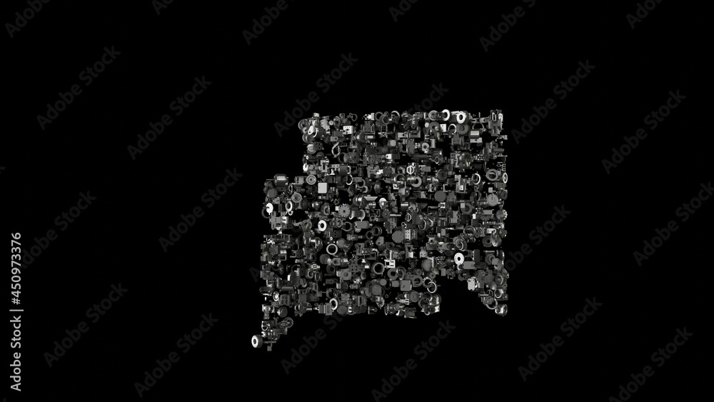 Fototapeta premium 3d rendering mechanical parts in shape of symbol of rectangular chat bubbles isolated on black background