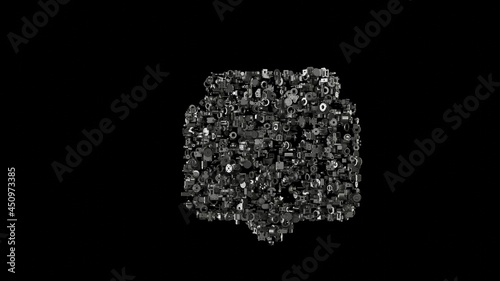 3d rendering mechanical parts in shape of symbol of rectangular chat bubbles isolated on black background