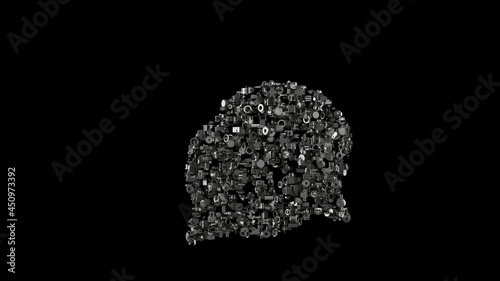 3d rendering mechanical parts in shape of symbol of rounded chat bubbles isolated on black background