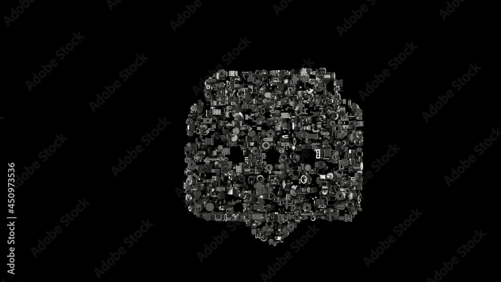 3d rendering mechanical parts in shape of symbol of two rounded chat bubbles isolated on black background 3d rendering mechanical parts in shape of symbol of two rounded chat bubbles isolated on black background