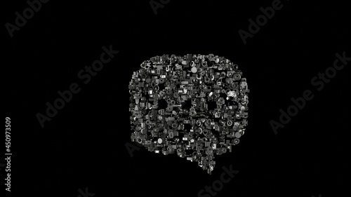 3d rendering mechanical parts in shape of symbol of rounded chat bubble isolated on black background