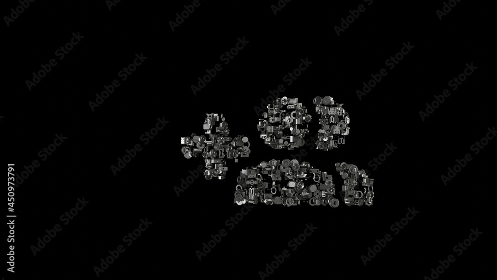 3d rendering mechanical parts in shape of symbol of create group button isolated on black background