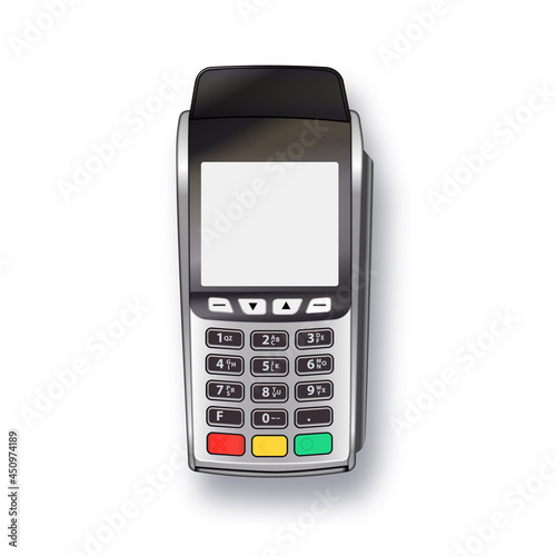 Payment machine. terminal Bank payment terminal design template, Mockup. Vector Realistic Silver isolated on white background