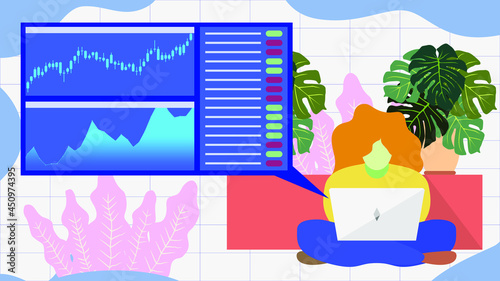 Flat illustration cryptocurrency. Bitcoin going to the moon. FOMO. Pump and dump. HODL. Blockchain vector illustration. Business. Perfect for web design, banner, social media, brochure, presentation.