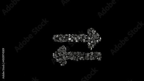 3d rendering mechanical parts in shape of symbol of exchange alt isolated on black background