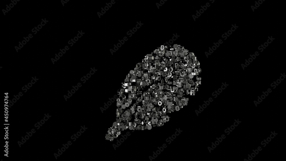 3d rendering mechanical parts in shape of symbol of feather isolated on black background 3d rendering mechanical parts in shape of symbol of feather isolated on black background