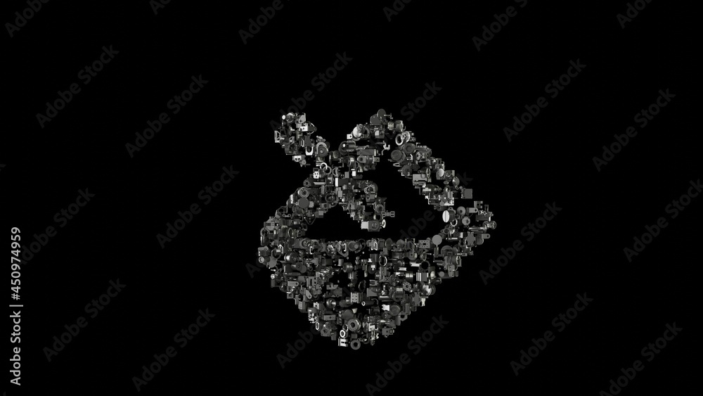 3d rendering mechanical parts in shape of symbol of fill isolated on black background
