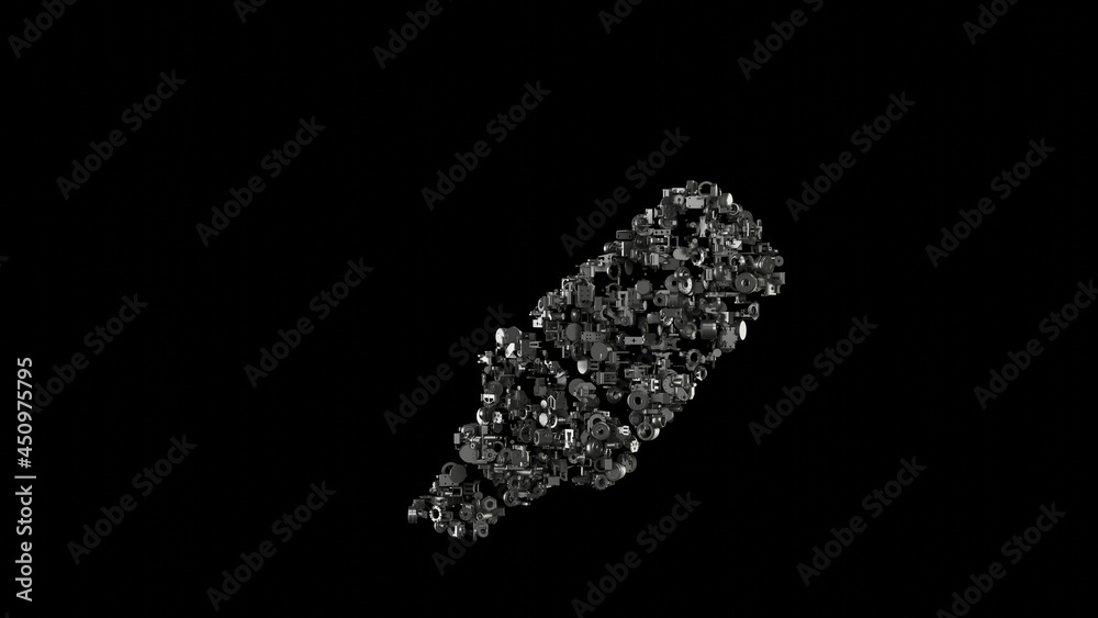 3d rendering mechanical parts in shape of symbol of highlighter isolated on black background 3d rendering mechanical parts in shape of symbol of highlighter isolated on black background