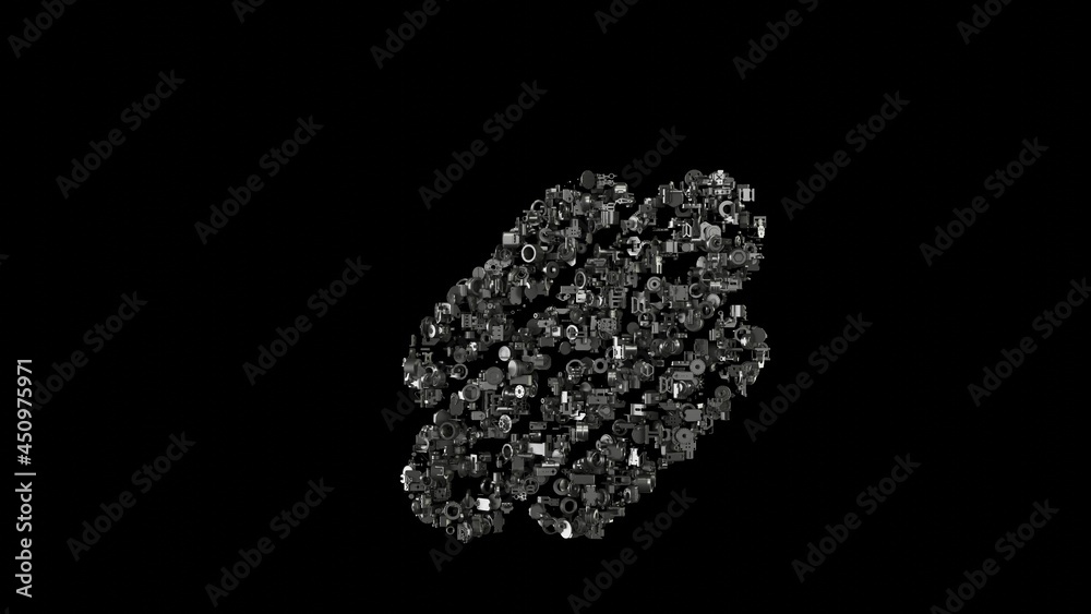 3d rendering mechanical parts in shape of symbol of hotdog isolated on black background 3d rendering mechanical parts in shape of symbol of hotdog isolated on black background