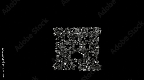 3d rendering mechanical parts in shape of symbol of hotel isolated on black background