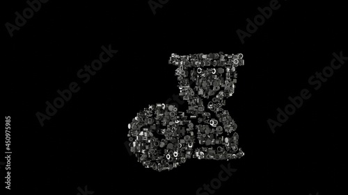 3d rendering mechanical parts in shape of symbol of hourglass isolated on black background