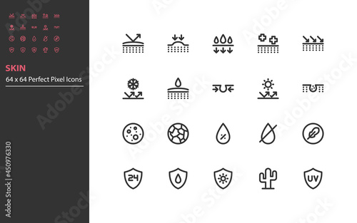 set of skin line icons, skincare, sunscreen