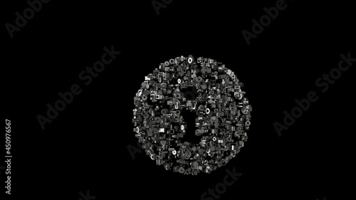 3d rendering mechanical parts in shape of symbol of info circle isolated on black background