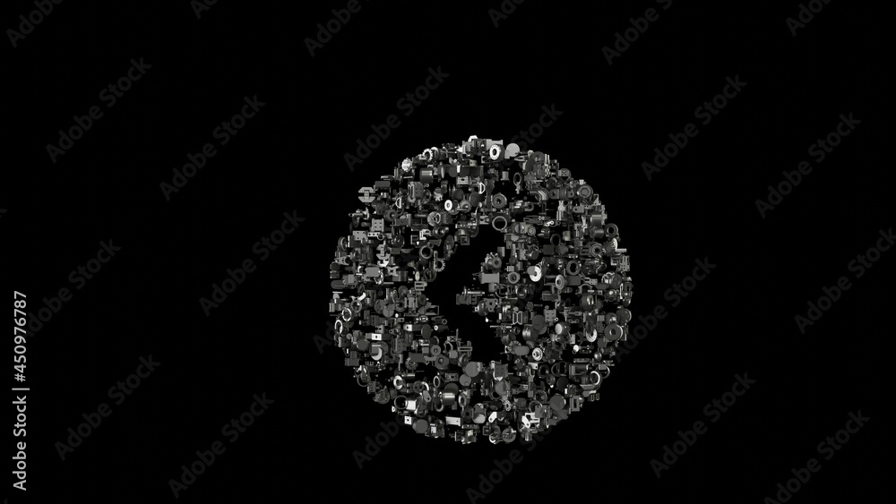 3d rendering mechanical parts in shape of symbol of left arrow isolated on black background 3d rendering mechanical parts in shape of symbol of left arrow isolated on black background