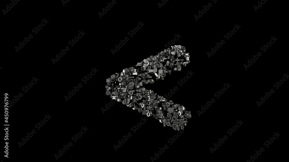 3d rendering mechanical parts in shape of symbol of less than isolated on black background 3d rendering mechanical parts in shape of symbol of less than isolated on black background