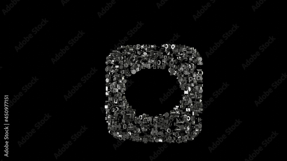 3d rendering mechanical parts in shape of symbol of message isolated on black background