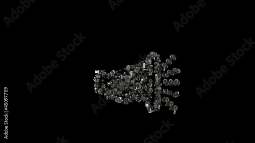 3d rendering mechanical parts in shape of symbol of megaphone isolated on black background