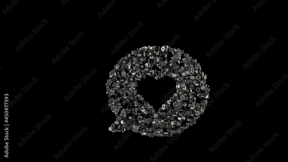 3d rendering mechanical parts in shape of symbol of multimedia isolated on black background 3d rendering mechanical parts in shape of symbol of multimedia isolated on black background