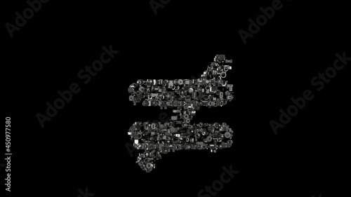 3d rendering mechanical parts in shape of symbol of not equal isolated on black background