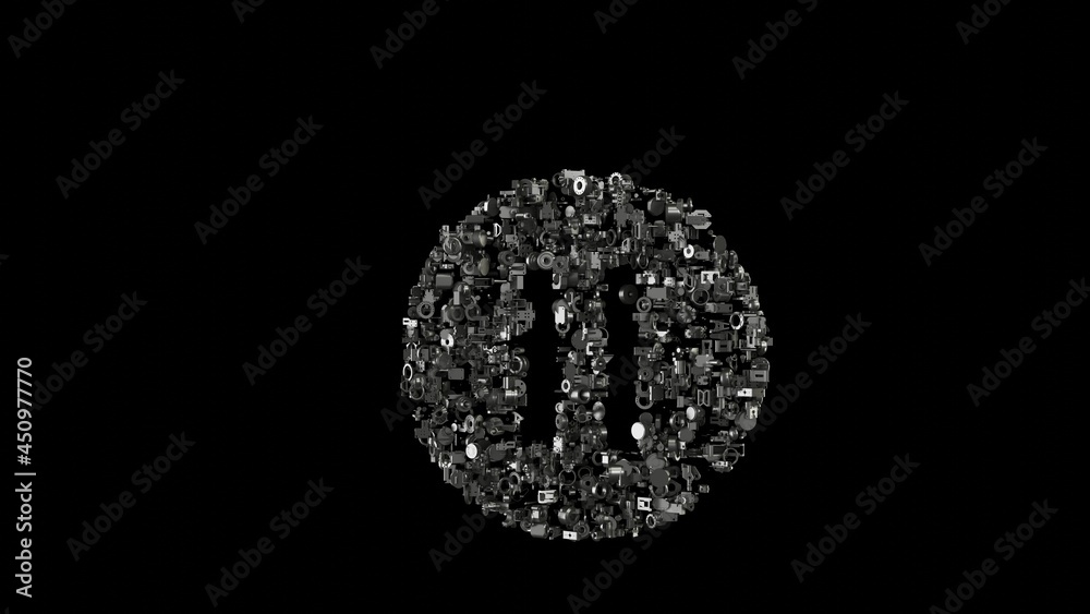 3d rendering mechanical parts in shape of symbol of pause isolated on black background