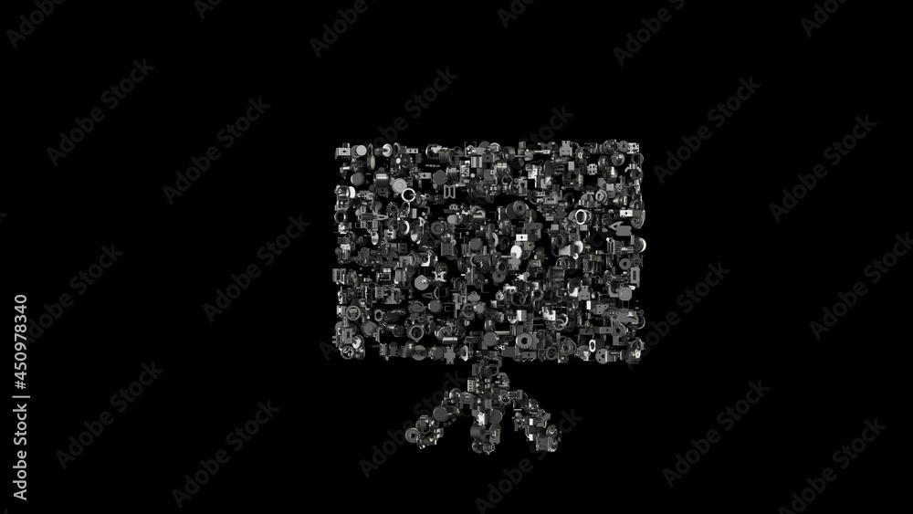 3d rendering mechanical parts in shape of symbol of presentation isolated on black background 3d rendering mechanical parts in shape of symbol of presentation isolated on black background