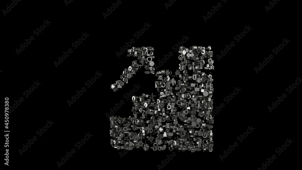 3d rendering mechanical parts in shape of symbol of promotion isolated on black background