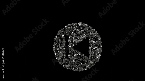 3d rendering mechanical parts in shape of symbol of previous isolated on black background photo