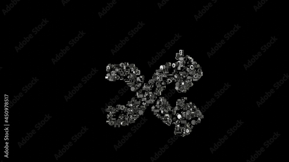 3d rendering mechanical parts in shape of symbol of random isolated on black background 3d rendering mechanical parts in shape of symbol of random isolated on black background