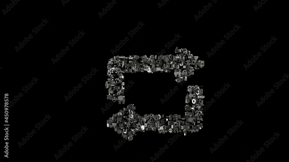 3d rendering mechanical parts in shape of symbol of repeat isolated on black background