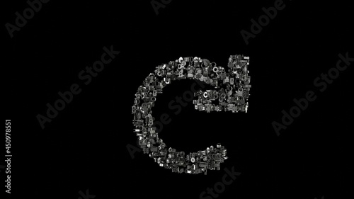 3d rendering mechanical parts in shape of symbol of redo isolated on black background photo