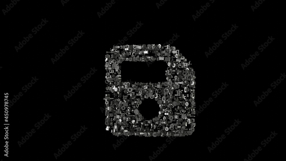 3d rendering mechanical parts in shape of symbol of save isolated on black background 3d rendering mechanical parts in shape of symbol of save isolated on black background