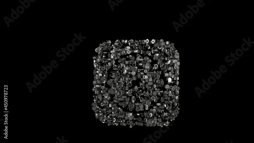 3d rendering mechanical parts in shape of symbol of safari isolated on black background