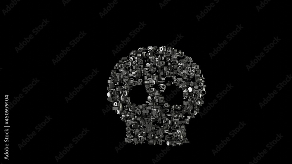 3d rendering mechanical parts in shape of symbol of skull isolated on black background 3d rendering mechanical parts in shape of symbol of skull isolated on black background