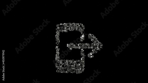 3d rendering mechanical parts in shape of symbol of smartphone isolated on black background