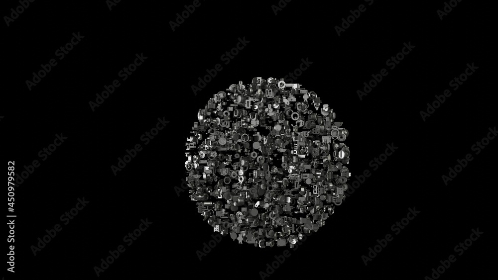 3d rendering mechanical parts in shape of symbol of stopwatch isolated on black background 3d rendering mechanical parts in shape of symbol of stopwatch isolated on black background