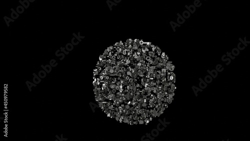 3d rendering mechanical parts in shape of symbol of stopwatch isolated on black background