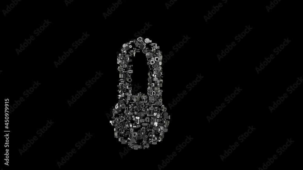 3d rendering mechanical parts in shape of symbol of thermometer quarter isolated on black background 3d rendering mechanical parts in shape of symbol of thermometer quarter isolated on black background