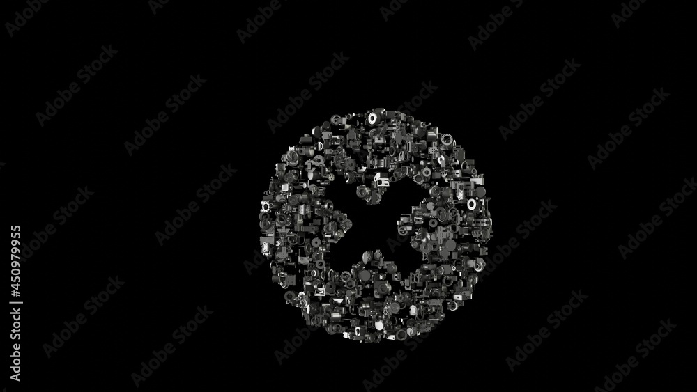 3d rendering mechanical parts in shape of symbol of times circle isolated on black background 3d rendering mechanical parts in shape of symbol of times circle isolated on black background