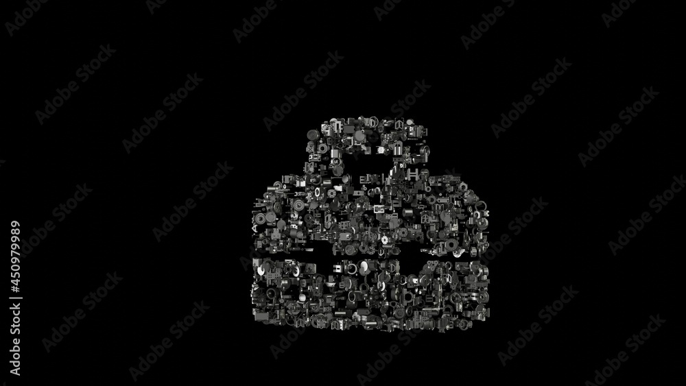 3d rendering mechanical parts in shape of symbol of toolbox isolated on black background