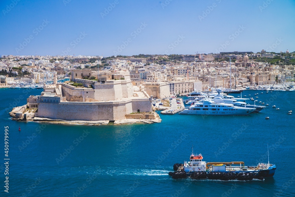 Fort St. Angelo seen in Valletta, Malta