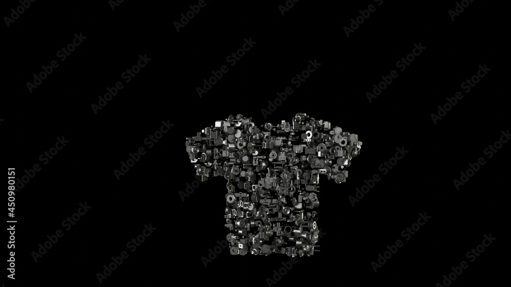 3d rendering mechanical parts in shape of symbol of t-shirt isolated on black background 3d rendering mechanical parts in shape of symbol of t-shirt isolated on black background